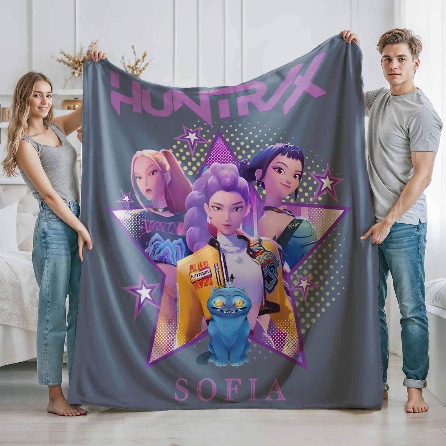 Personalized Huntrix K-Pop Blanket – Soft Plush Throw, Custom Gift for Huntrix Fans & Teens