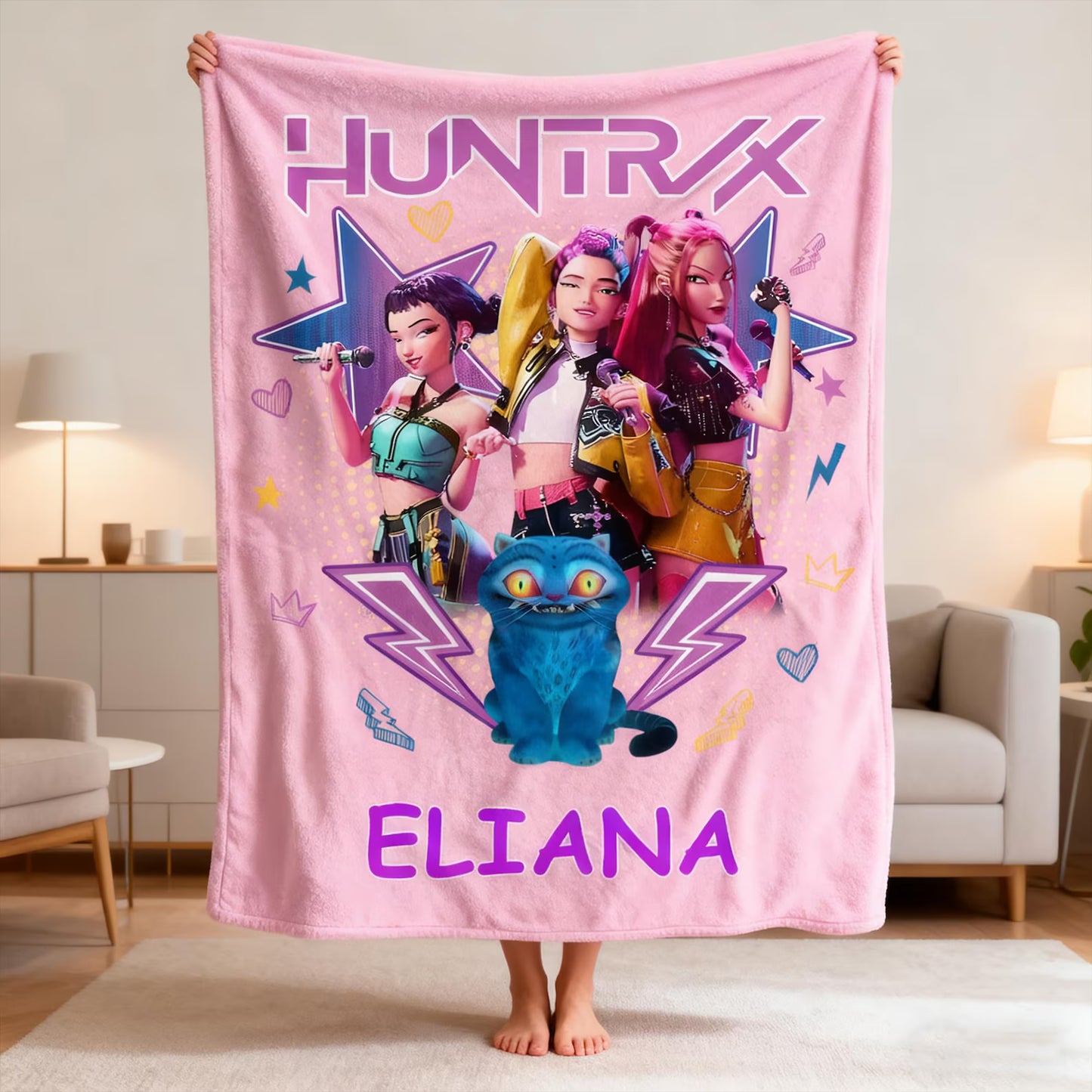 Personalized Huntrix Demon Hunters Blanket – Custom Fantasy Anime Throw, Cozy Fan Gift for Teens & Adults