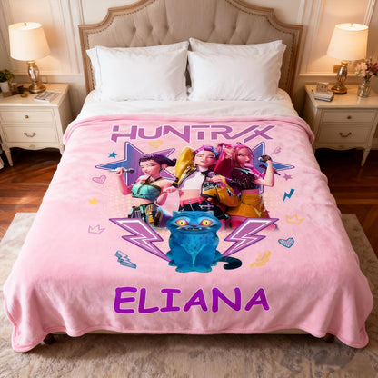 Personalized Huntrix Demon Hunters Blanket – Custom Fantasy Anime Throw, Cozy Fan Gift for Teens & Adults