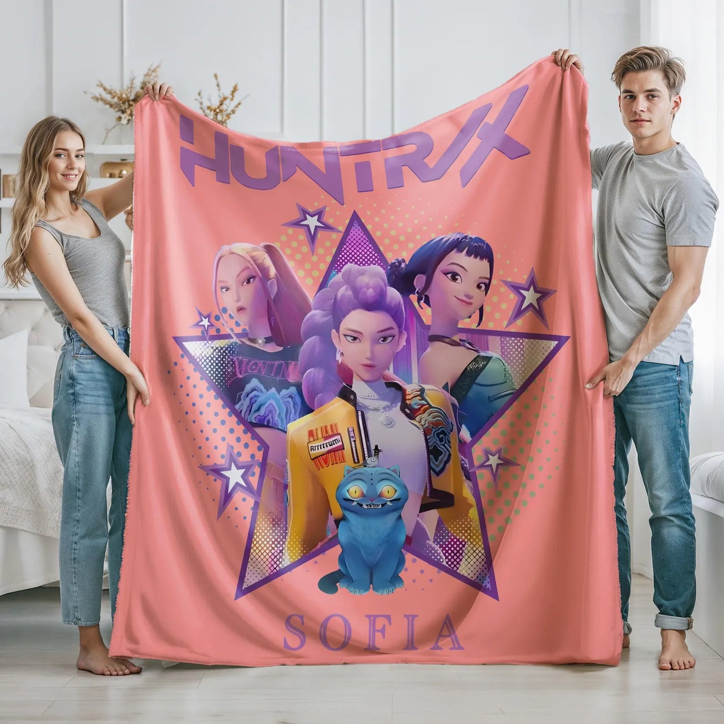 Personalized Huntrix K-Pop Blanket – Soft Plush Throw, Custom Gift for Huntrix Fans & Teens