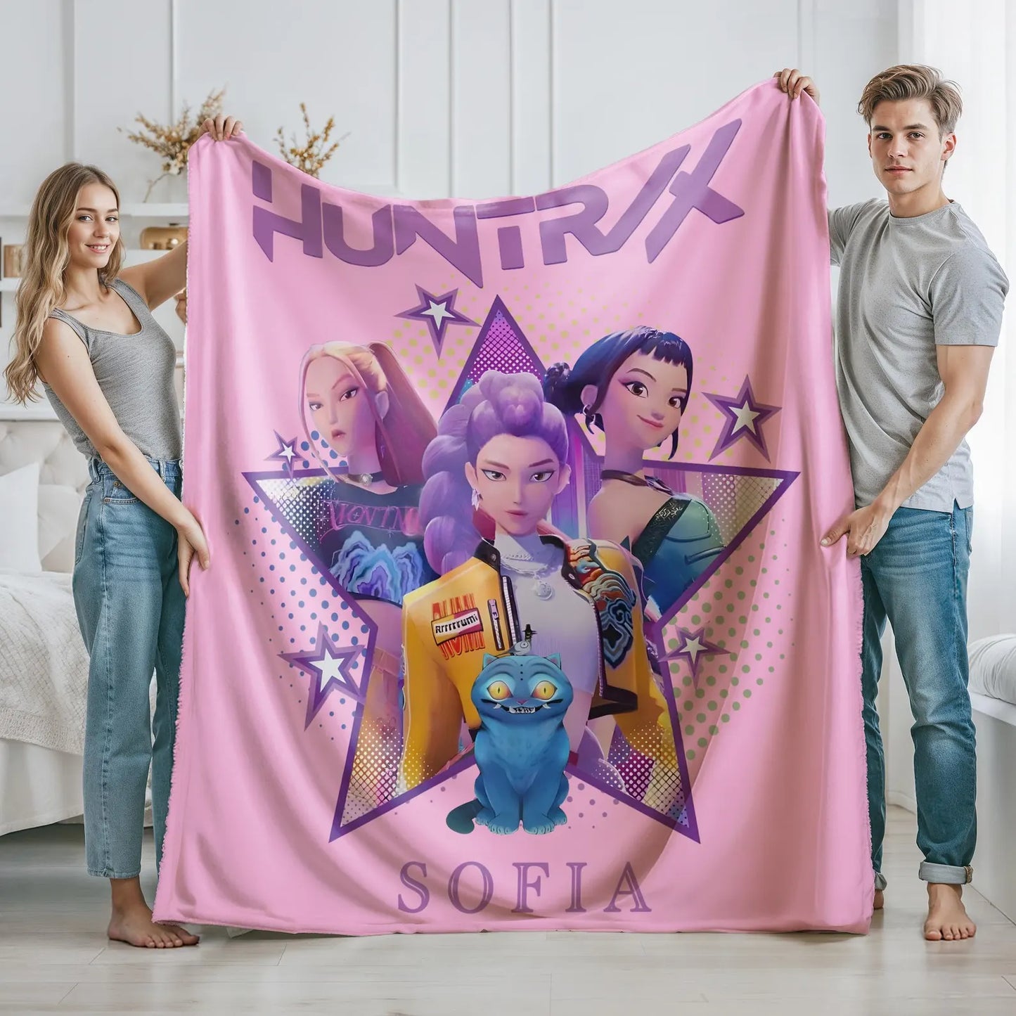 Personalized Huntrix K-Pop Blanket – Soft Plush Throw, Custom Gift for Huntrix Fans & Teens