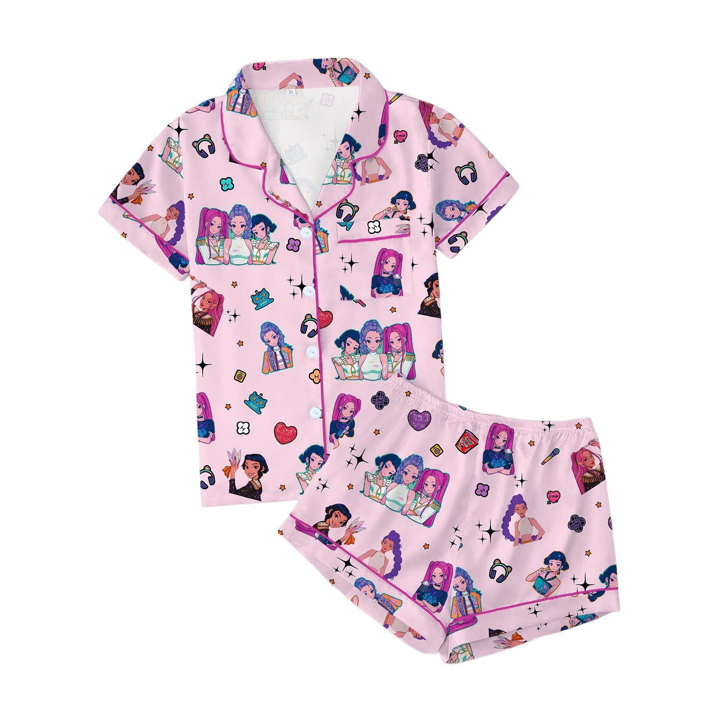 K Pop Pink Tiger Pajama Set Satin Fabric Sleepwear for Kids & Women Cozy Nightwear Fan Gift