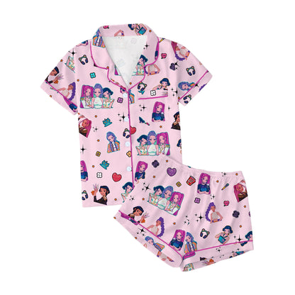 K Pop Pink Tiger Pajama Set Satin Fabric Sleepwear for Kids & Women Cozy Nightwear Fan Gift