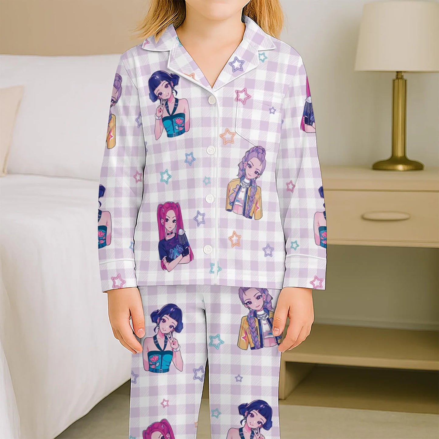 Fantasy Hero Satin Pajama Set for Kids – Anime Style Sleepwear