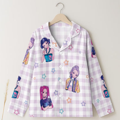 Fantasy Hero Satin Pajama Set for Kids – Anime Style Sleepwear