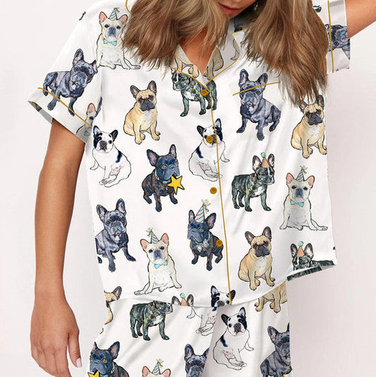 Luxury Satin Pajama Set - Cute French Bulldog Dog Lover Sleepwear Loungewear Gift