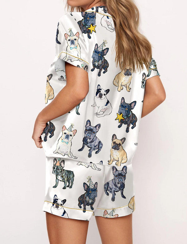 Luxury Satin Pajama Set - Cute French Bulldog Dog Lover Sleepwear Loungewear Gift