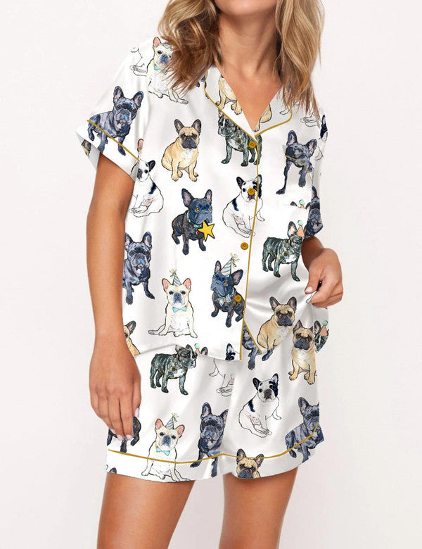 Luxury Satin Pajama Set - Cute French Bulldog Dog Lover Sleepwear Loungewear Gift