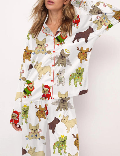 Luxury Satin Pajama Set - Cute French Bulldog Dog Lover Sleepwear Loungewear Gift