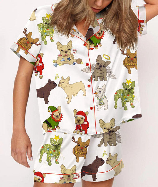 Luxury Satin Pajama Set - Cute French Bulldog Dog Lover Sleepwear Loungewear Gift