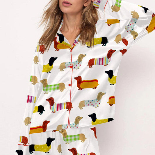 Luxury Satin Pajama Set - Cute Dachshund Sausage Dog Mom Sleepwear Loungewear For Women