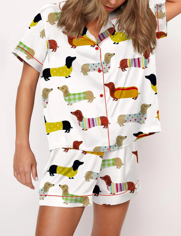 Luxury Satin Pajama Set - Cute Dachshund Sausage Dog Mom Sleepwear Loungewear For Women