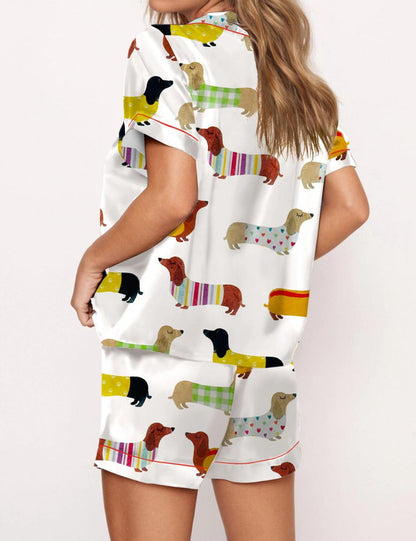 Luxury Satin Pajama Set - Cute Dachshund Sausage Dog Mom Sleepwear Loungewear For Women