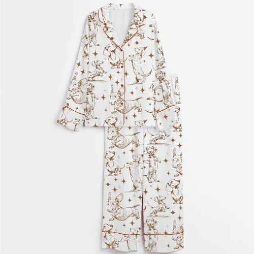 Luxury Satin Pajama Set - Unique Artistic Dachshund Dog Mom Sleepwear Loungewear