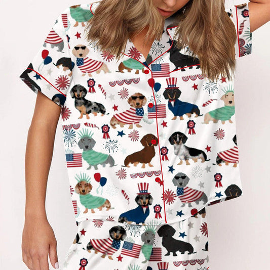The USA 250th Anniversary Dachshund Satin Pajamas – Fourth of July Patriotic Wiener Dog Sleepwear
