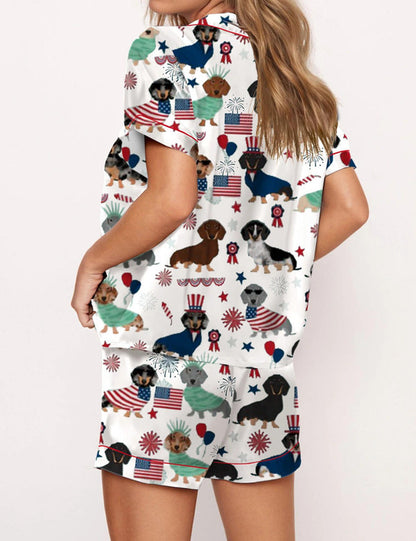 The USA 250th Anniversary Dachshund Satin Pajamas – Fourth of July Patriotic Wiener Dog Sleepwear