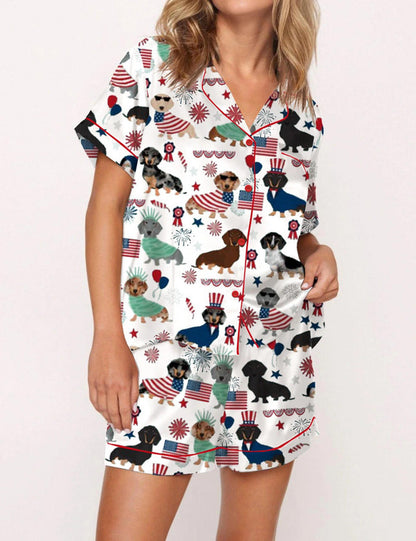 The USA 250th Anniversary Dachshund Satin Pajamas – Fourth of July Patriotic Wiener Dog Sleepwear