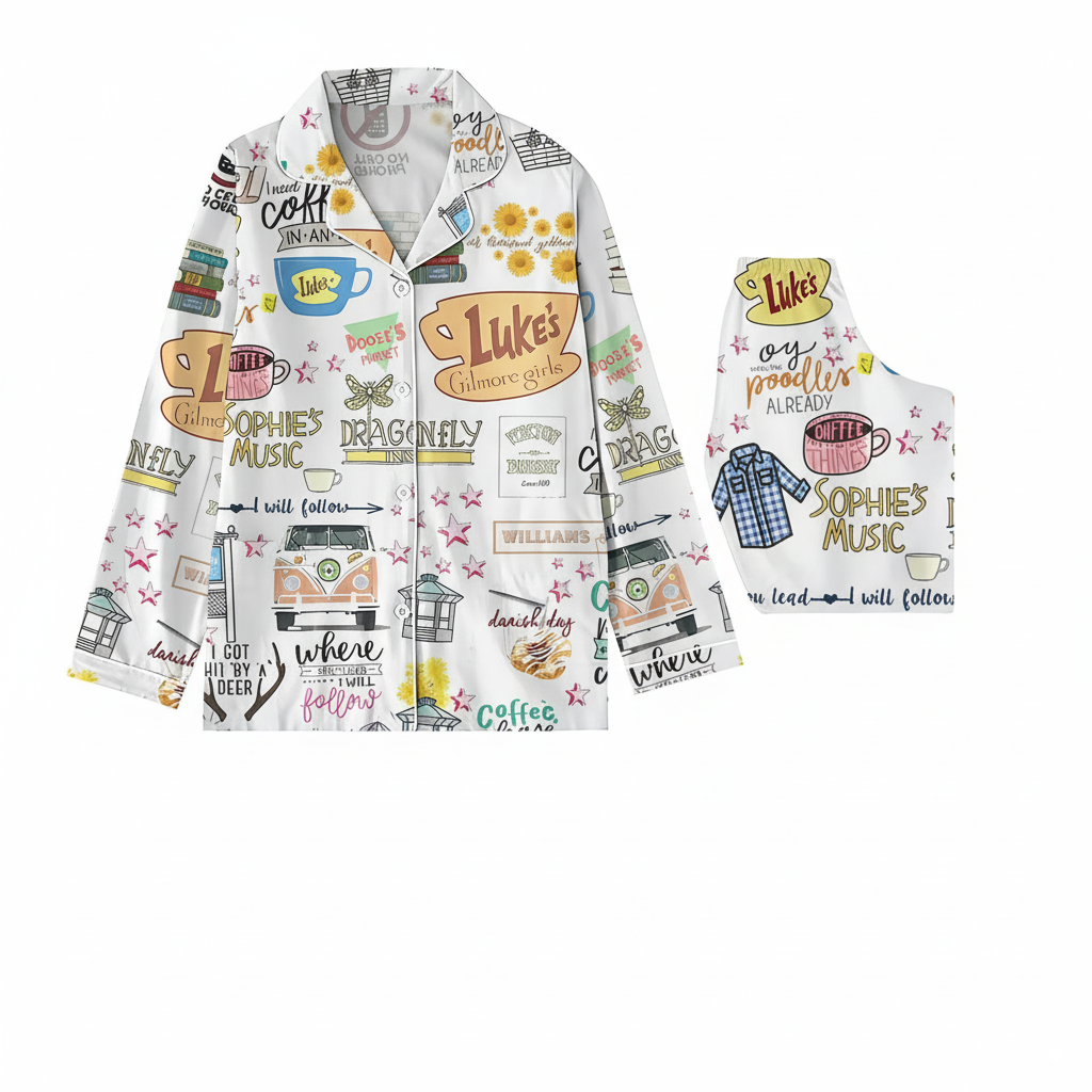 Vintage Small Town Inspired Pajama Set – Retro Cozy Diner Sleepwear for Women