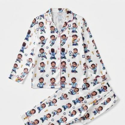 Cartoon Soccer Champion Satin Pajamas