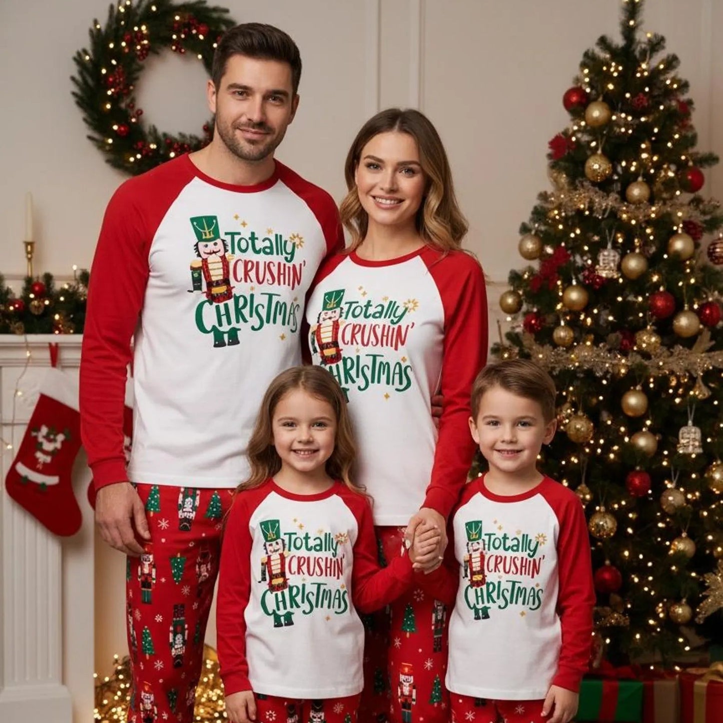 Vintage Holiday Ballet Family Christmas Pajama Set – Elegant Matching Satin Sleepwear for Adults and Kids