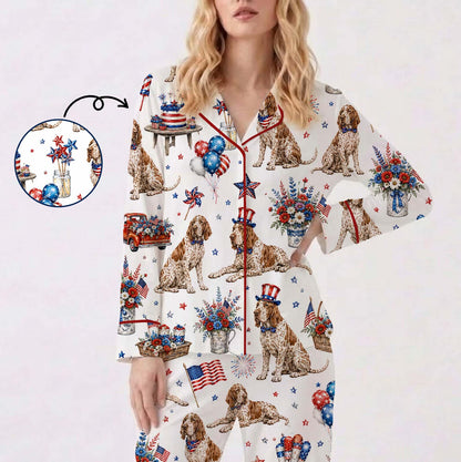 The USA 250th Anniversary Bracco Italiano Pajamas – Patriotic Dog Floral Women Sleepwear