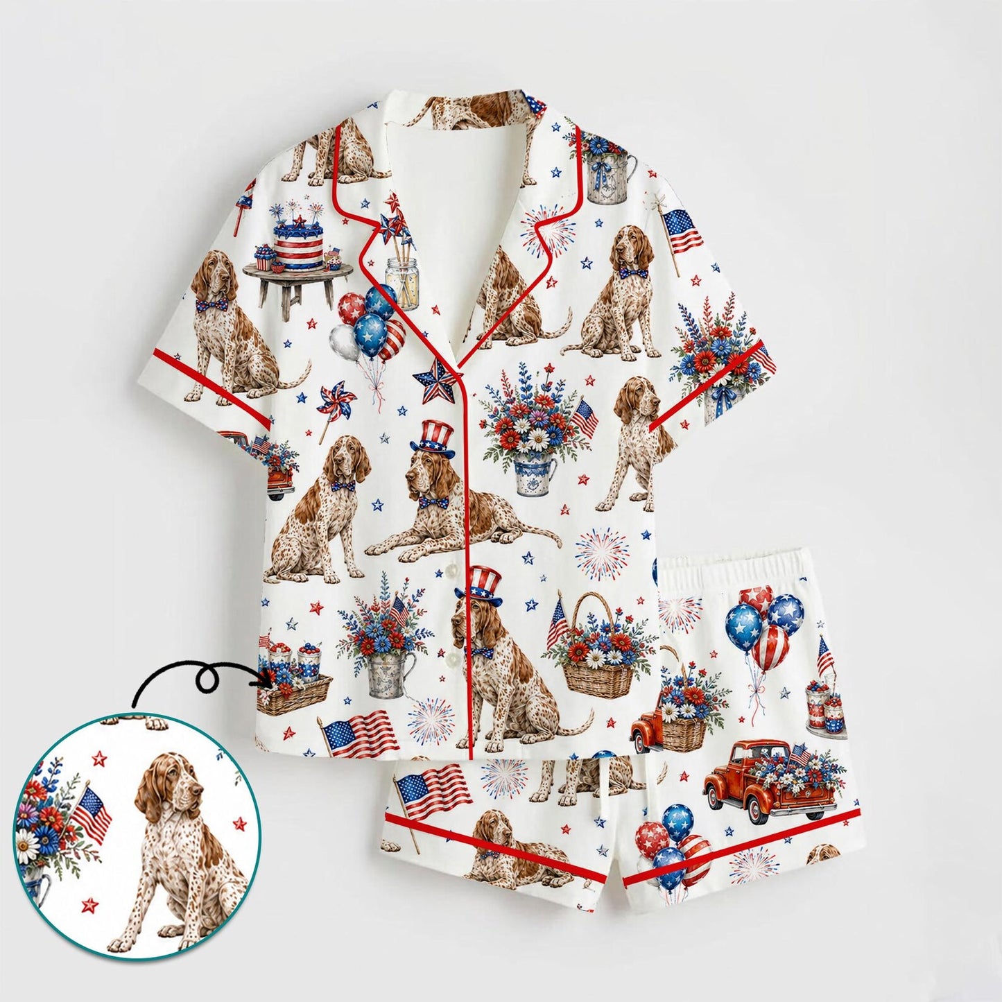 The USA 250th Anniversary Bracco Italiano Pajamas – Patriotic Dog Floral Women Sleepwear