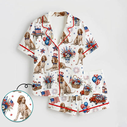 The USA 250th Anniversary Bracco Italiano Pajamas – Patriotic Dog Floral Women Sleepwear