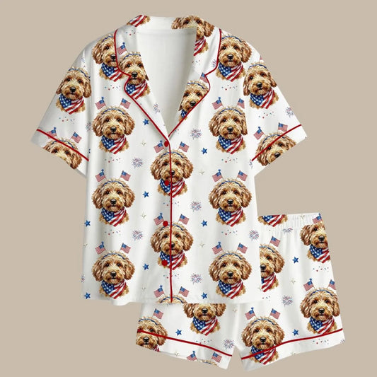 The USA 250th Anniversary Goldendoodle Pajamas – Patriotic Puppy Dog Mom Gift Sleepwear