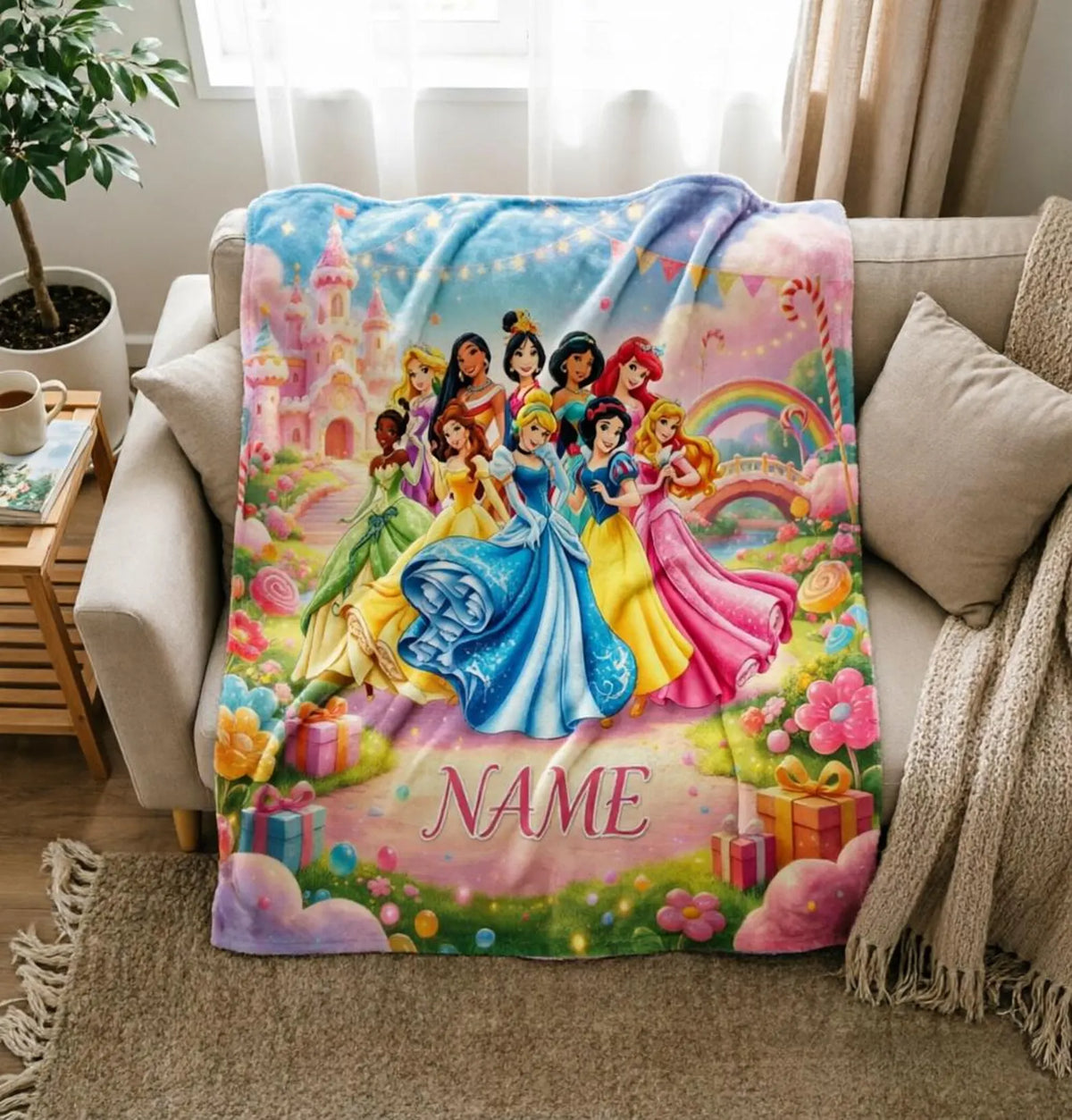 Custom Name Sweet Candy Kingdom Princess Gathering Blanket