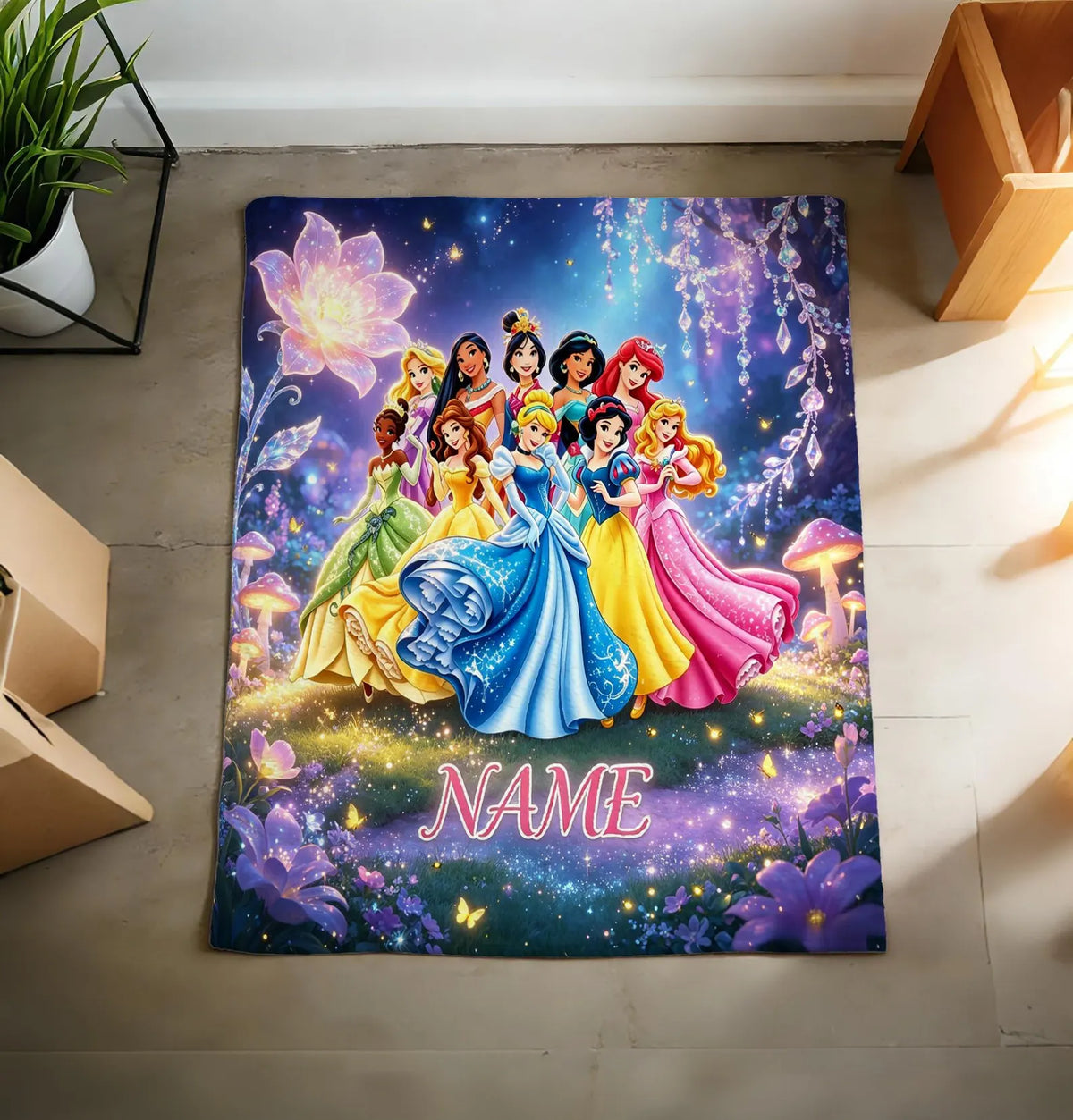Custom Name Glowing Forest Princess Gathering Blanket