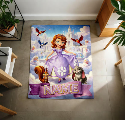 Custom Name Royal Purple Princess Forest Friends Blanket