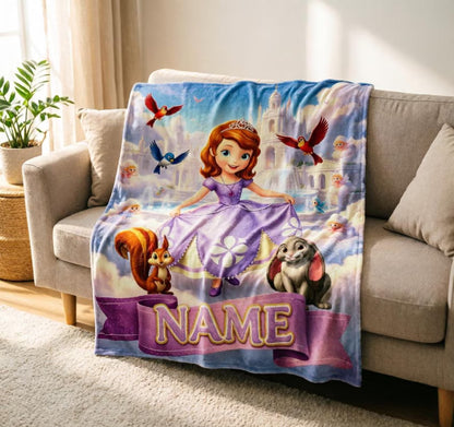 Custom Name Royal Purple Princess Forest Friends Blanket