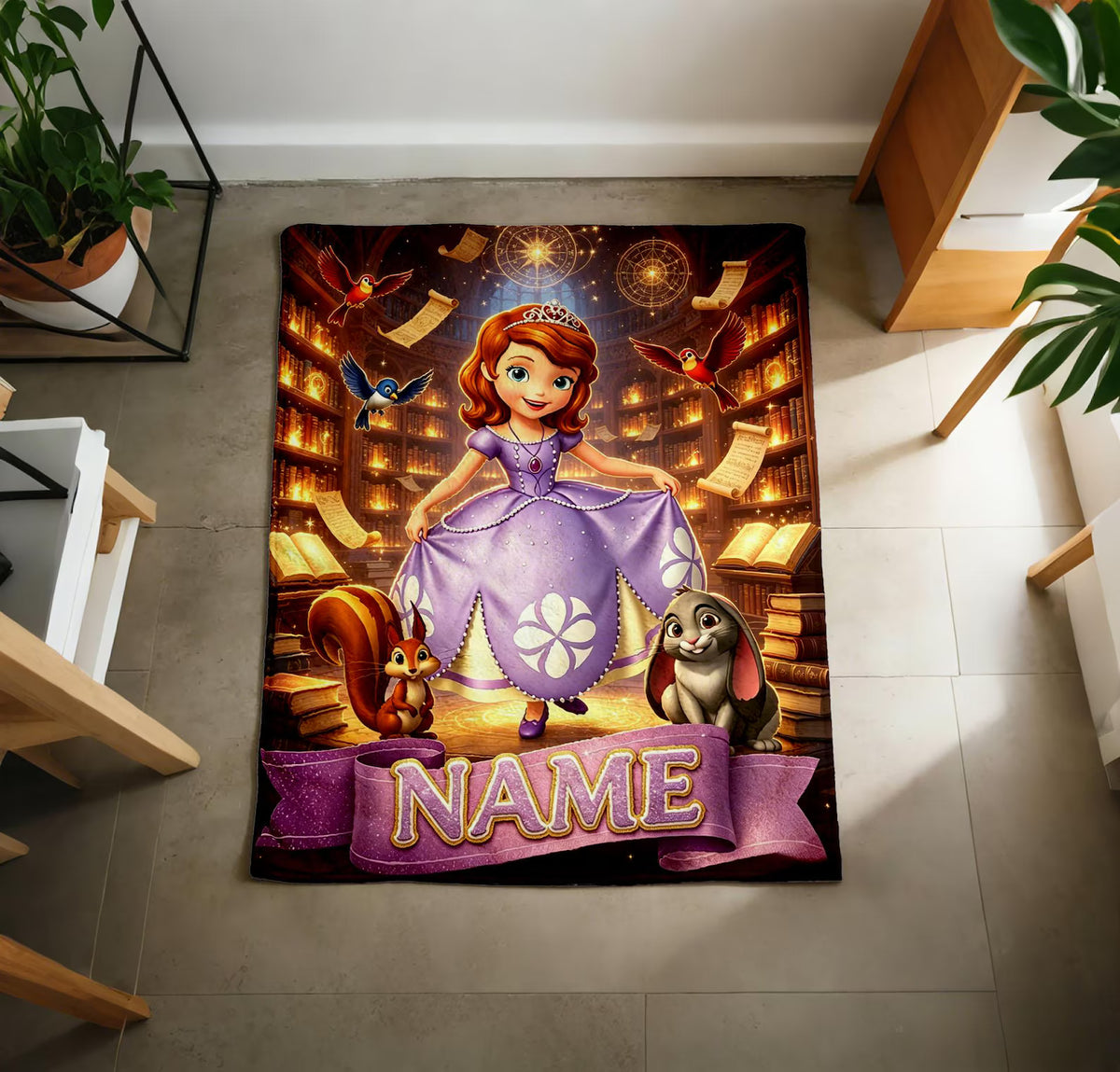 Custom Name Magical Library Princess Adventure Blanket