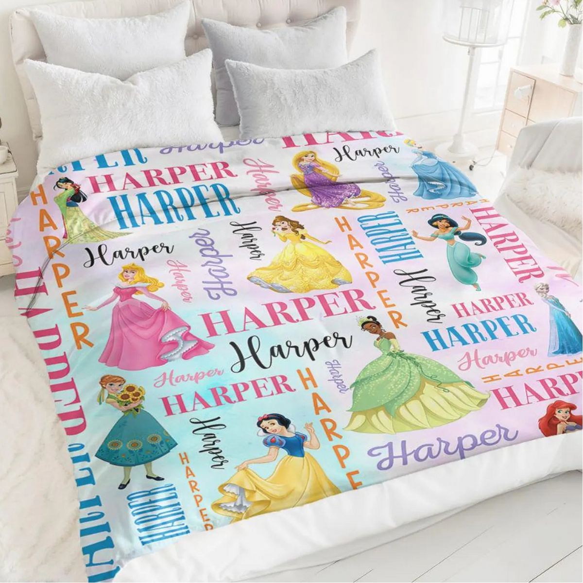 Custom Name Fairytale Princesses Collage Blanket