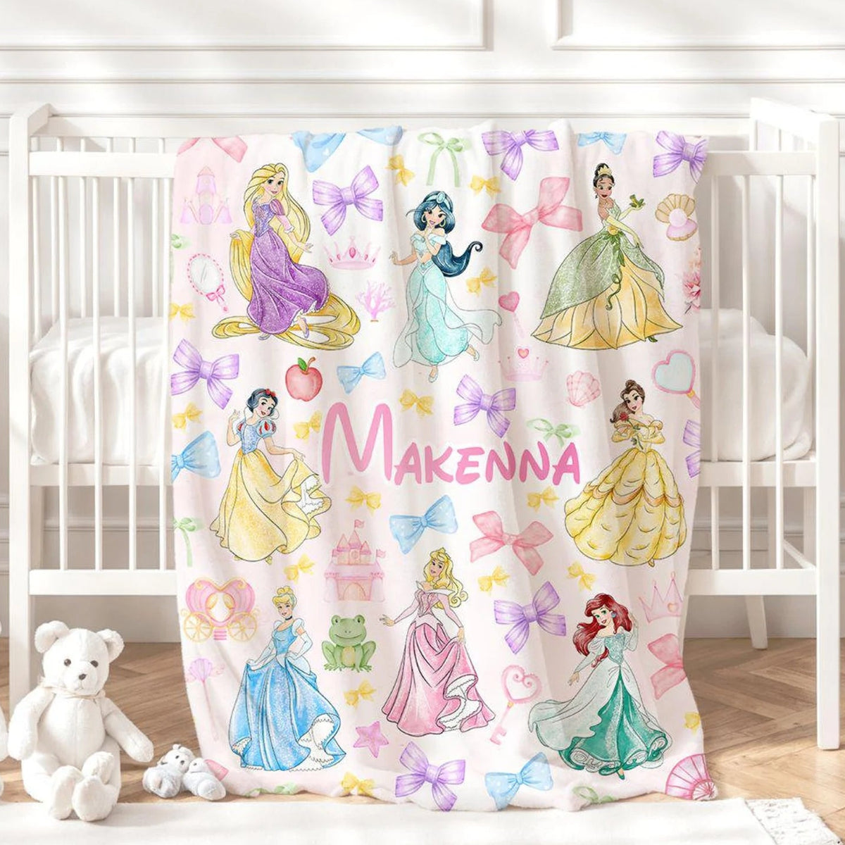 Custom Name Fairytale Bows & Princesses Blanket
