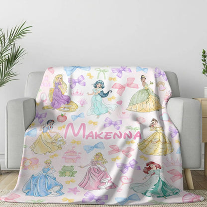 Custom Name Fairytale Bows & Princesses Blanket