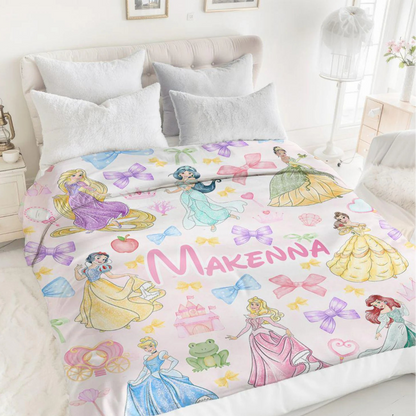 Custom Name Fairytale Bows & Princesses Blanket
