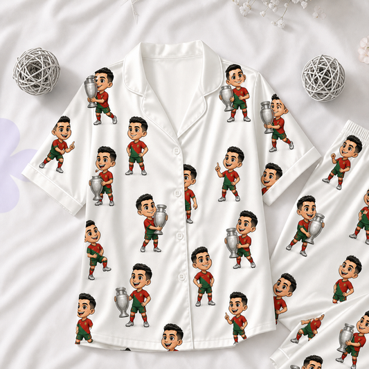 Cartoon Soccer Trophy Satin Pajamas
