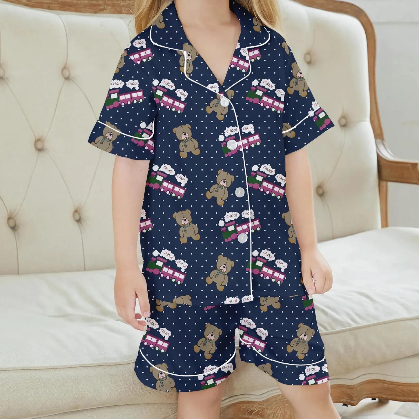Vintage K-Pop Inspired ChooChoo Pajama Set – Matching Family Train Sleepwear for Youth & Adults, Cozy Nightwear Gift
