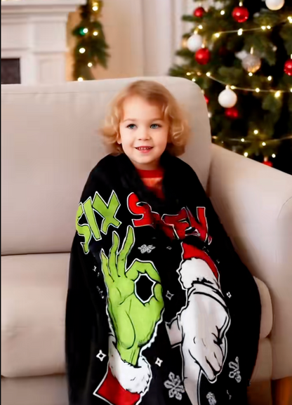 6 7 Christmas Meme Blanket – Soft Festive Throw with Santa Hand Illustration, Cozy Gift for All Ages