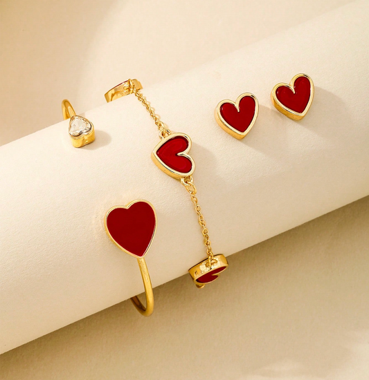 Red Heart Jewelry Set – Girly Chic Valentine Accessories