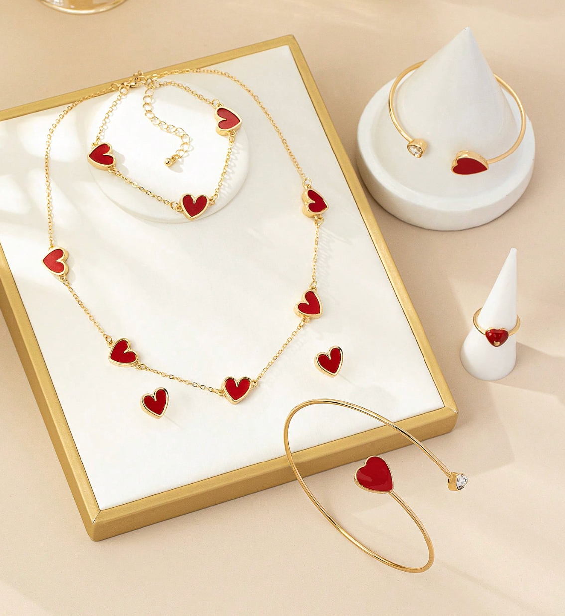 Red Heart Jewelry Set – Girly Chic Valentine Accessories