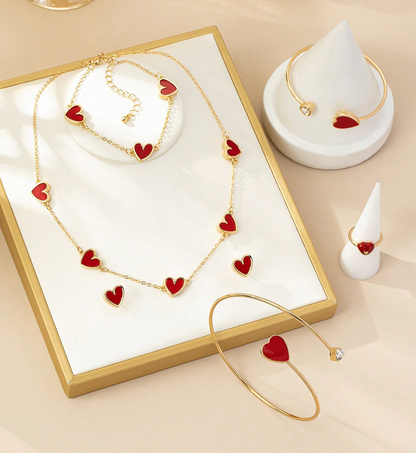 Red Heart Jewelry Set – Girly Chic Valentine Accessories