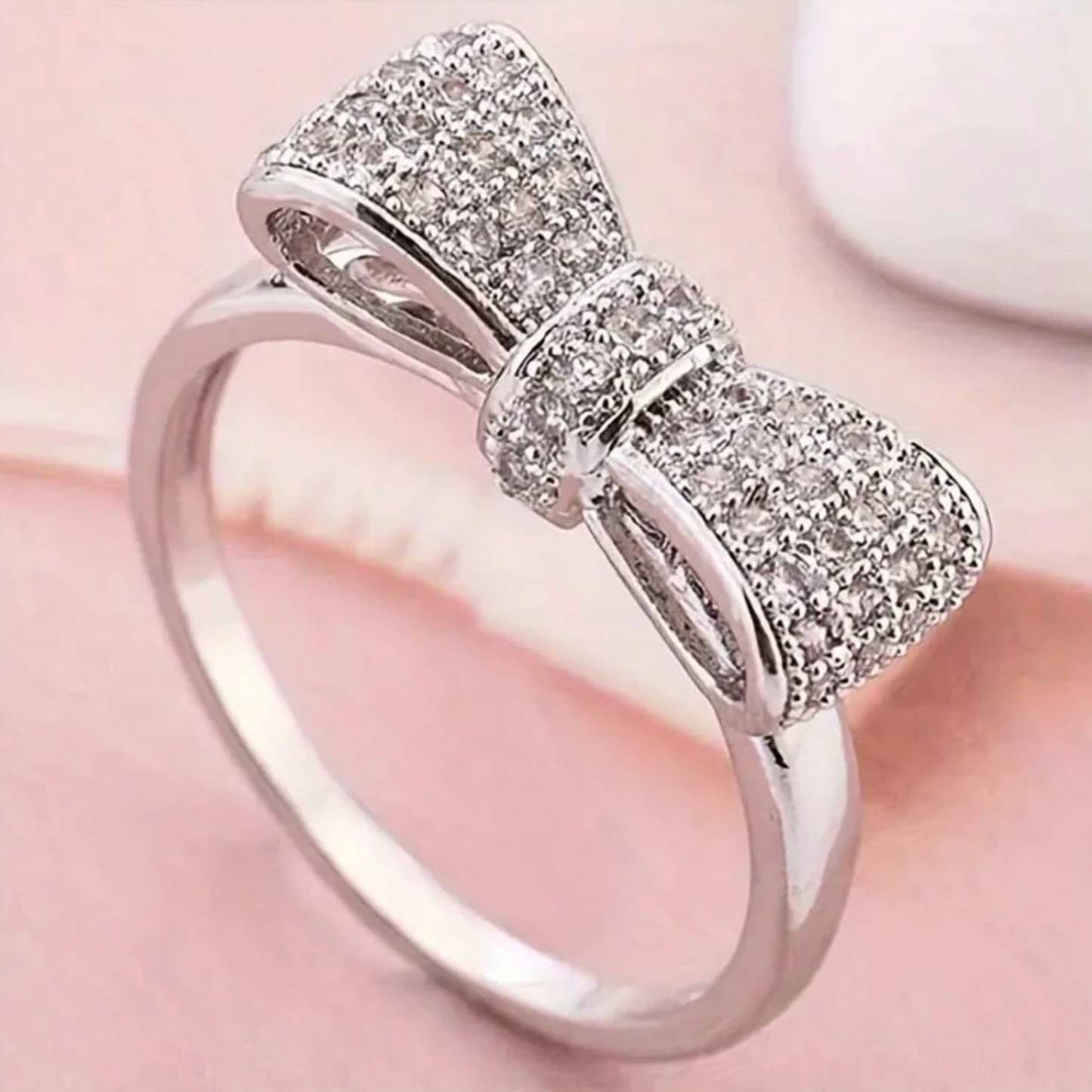 Elegant Bow Promise Ring – Cubic Zirconia Silver-Plated Ring for Women