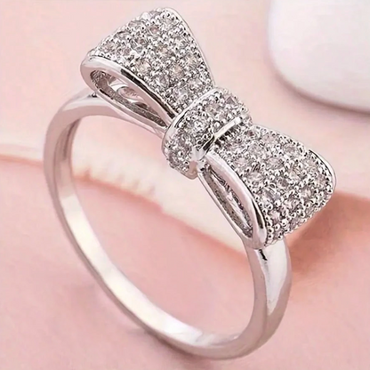 Elegant Bow Promise Ring – Cubic Zirconia Silver-Plated Ring for Women