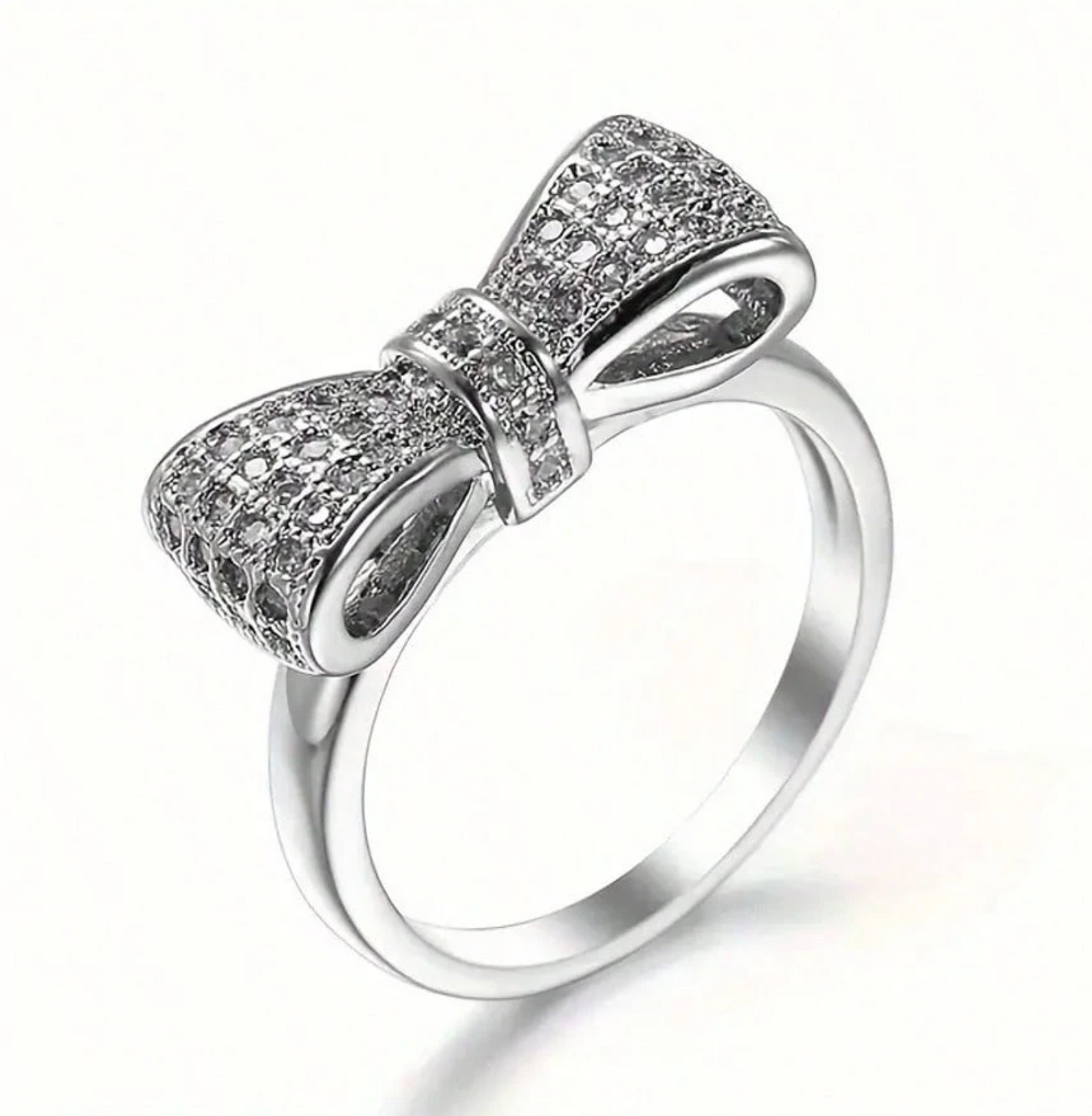 Elegant Bow Promise Ring – Cubic Zirconia Silver-Plated Ring for Women