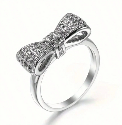 Elegant Bow Promise Ring – Cubic Zirconia Silver-Plated Ring for Women