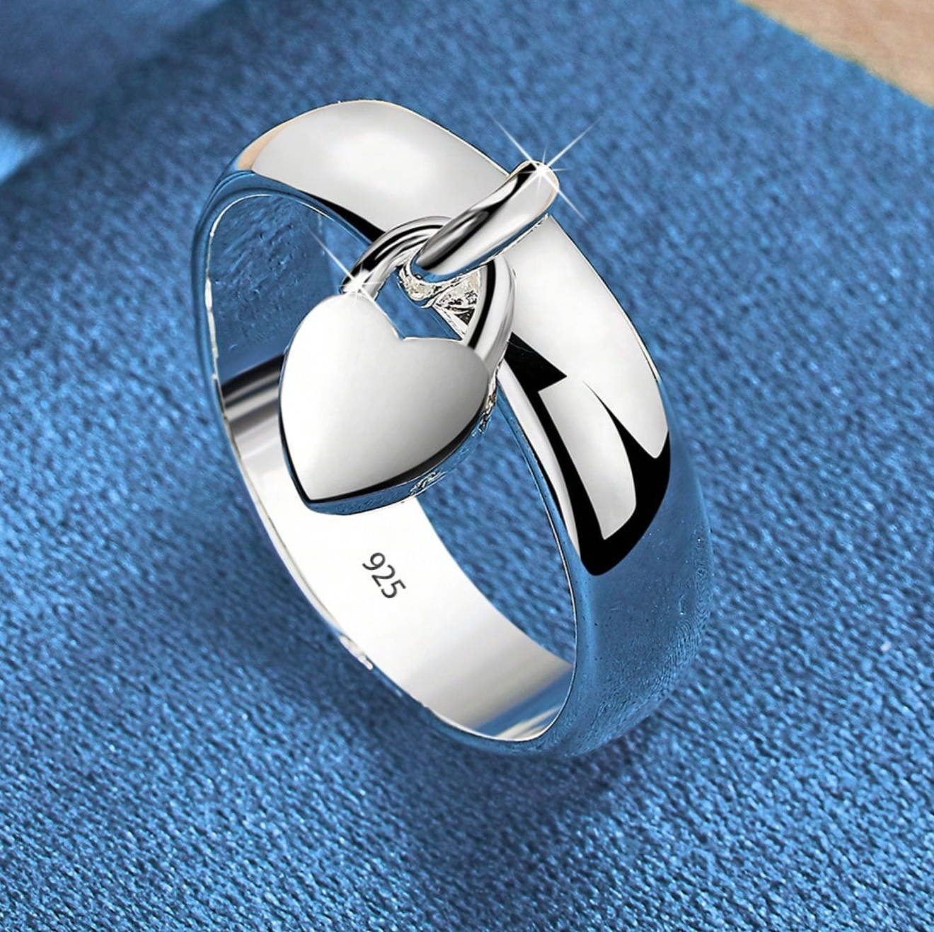 Simple Heart Pendant Ring – Sterling Silver-Plated Classic Ring for Women