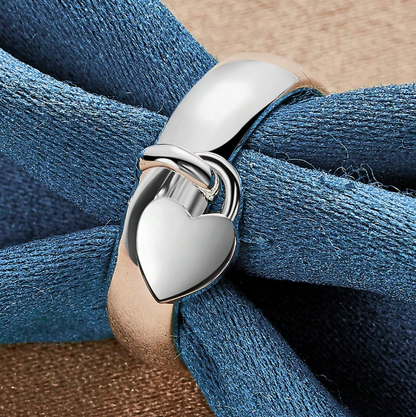Simple Heart Pendant Ring – Sterling Silver-Plated Classic Ring for Women