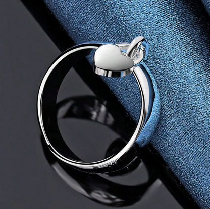 Simple Heart Pendant Ring – Sterling Silver-Plated Classic Ring for Women